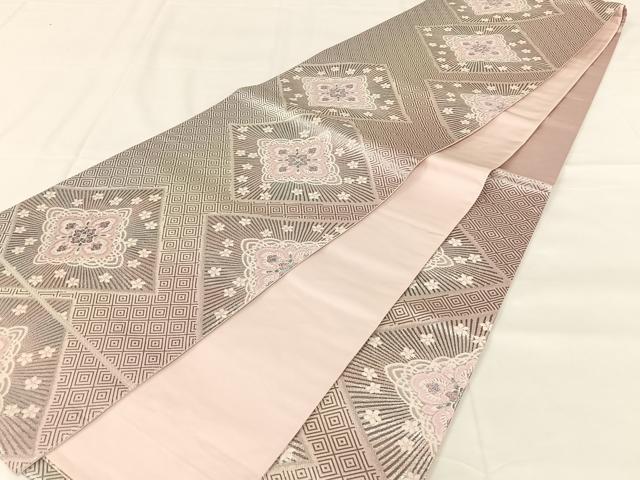 平和屋着物◎六通柄袋帯　唐織　花菱文　銀糸　正絹　逸品　AABM6473dk