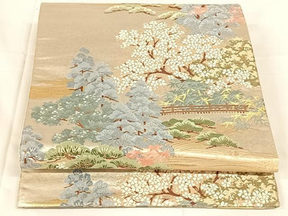 平和屋着物◎両面六通柄袋帯　唐織　風景文　金銀糸　正絹　逸品　AABM6474dk