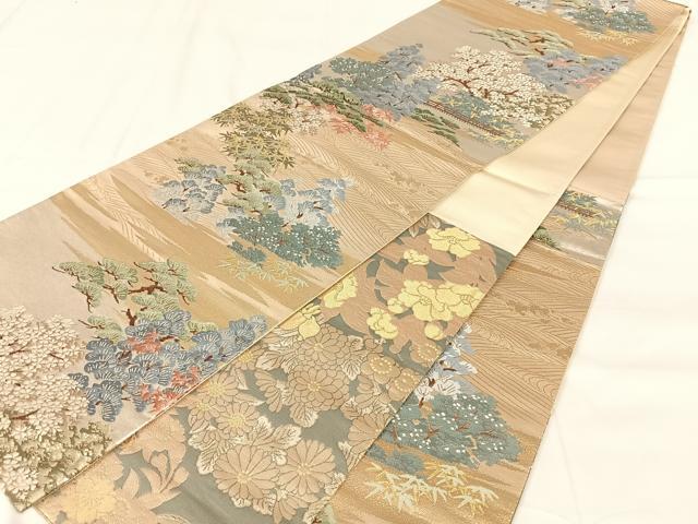 平和屋着物◎両面六通柄袋帯　唐織　風景文　金銀糸　正絹　逸品　AABM6474dk