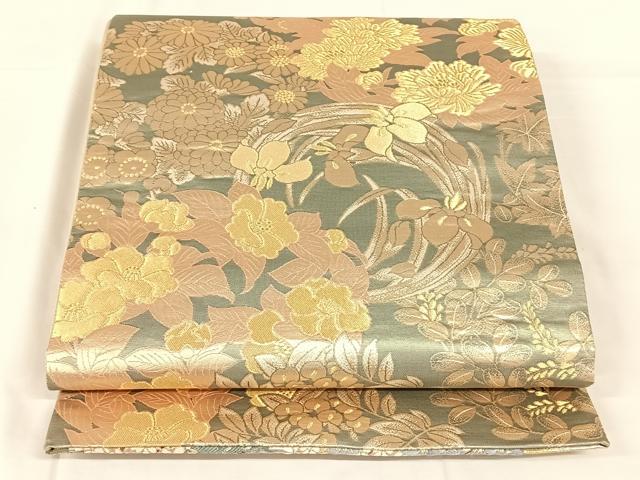 平和屋着物◎両面六通柄袋帯　唐織　風景文　金銀糸　正絹　逸品　AABM6474dk
