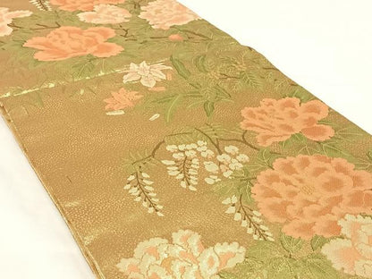平和屋着物◎佐賀錦　六通柄袋帯　草花文　金糸　正絹　逸品　AABM6475dk