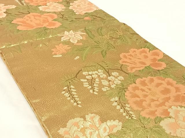 平和屋着物◎佐賀錦　六通柄袋帯　草花文　金糸　正絹　逸品　AABM6475dk