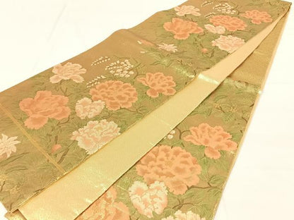 平和屋着物◎佐賀錦　六通柄袋帯　草花文　金糸　正絹　逸品　AABM6475dk