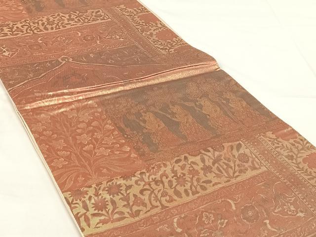 平和屋着物◎六通柄袋帯　古代壁画文様　引箔　正絹　逸品　AABM6477dk