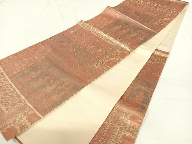 平和屋着物◎六通柄袋帯　古代壁画文様　引箔　正絹　逸品　AABM6477dk