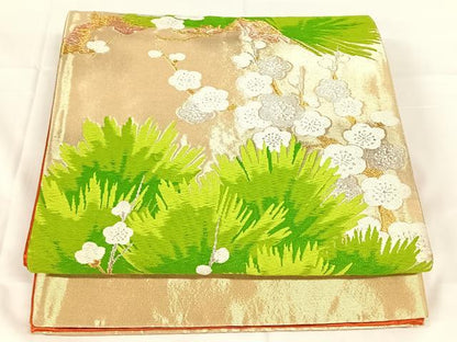 平和屋着物◎六通柄袋帯　唐織　梅松文　金銀糸　正絹　逸品　AABM6479dk