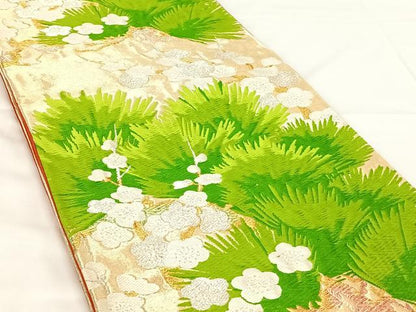 平和屋着物◎六通柄袋帯　唐織　梅松文　金銀糸　正絹　逸品　AABM6479dk