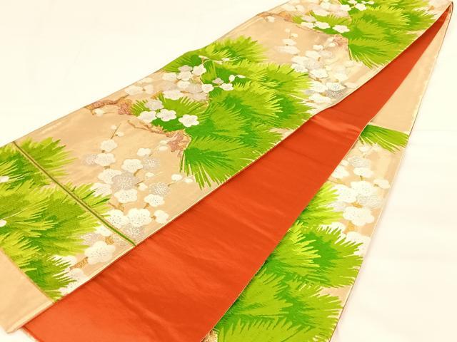 平和屋着物◎六通柄袋帯　唐織　梅松文　金銀糸　正絹　逸品　AABM6479dk