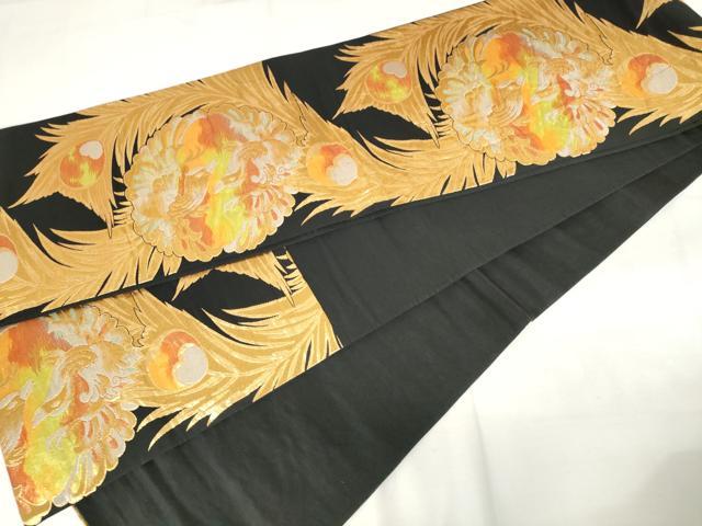 平和屋着物◎六通柄袋帯　鳳凰孔雀羽文　黒地　金銀糸　正絹　逸品　AABM6481od
