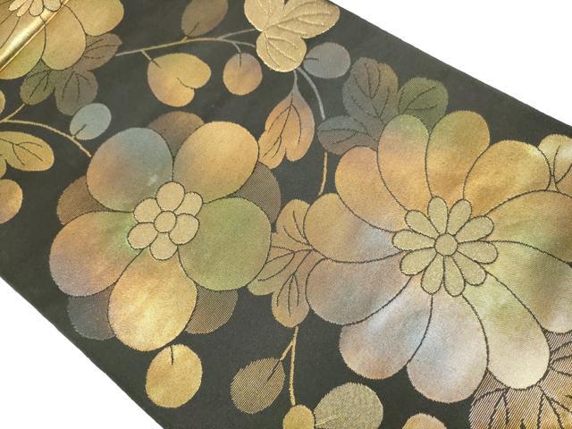 平和屋着物◎六通柄袋帯　蒔絵の梅　黒地　金糸　正絹　逸品　AABM6492od