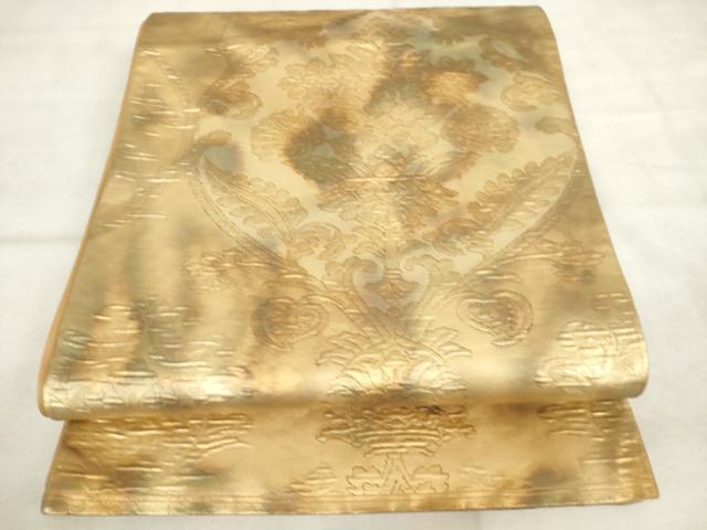 平和屋着物◎六通柄袋帯　ふくれ織　更紗花文　金糸　正絹　逸品　AABM6504od