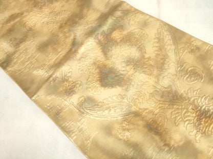 平和屋着物◎六通柄袋帯　ふくれ織　更紗花文　金糸　正絹　逸品　AABM6504od
