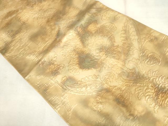 平和屋着物◎六通柄袋帯　ふくれ織　更紗花文　金糸　正絹　逸品　AABM6504od