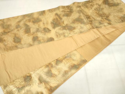 平和屋着物◎六通柄袋帯　ふくれ織　更紗花文　金糸　正絹　逸品　AABM6504od