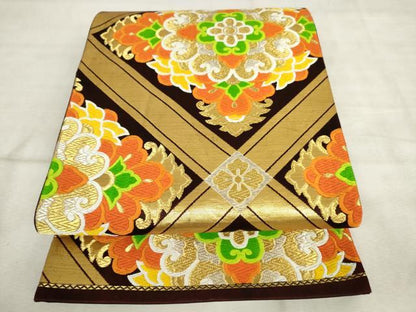 平和屋着物◎六通柄袋帯　唐織　花天井文　金糸　正絹　逸品　AABM6510od