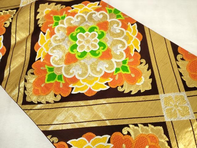 平和屋着物◎六通柄袋帯　唐織　花天井文　金糸　正絹　逸品　AABM6510od
