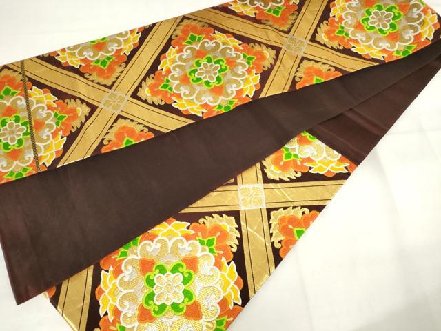 平和屋着物◎六通柄袋帯　唐織　花天井文　金糸　正絹　逸品　AABM6510od