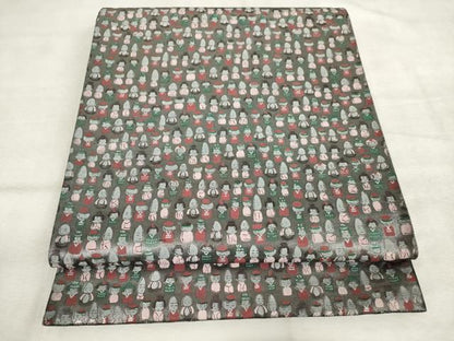 平和屋着物◎六通柄袋帯　手描き　こけし　銀彩　正絹　逸品　AABM6512od