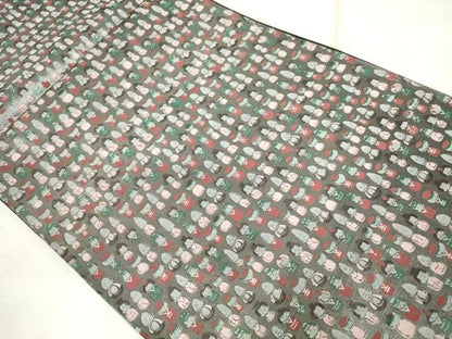 平和屋着物◎六通柄袋帯　手描き　こけし　銀彩　正絹　逸品　AABM6512od