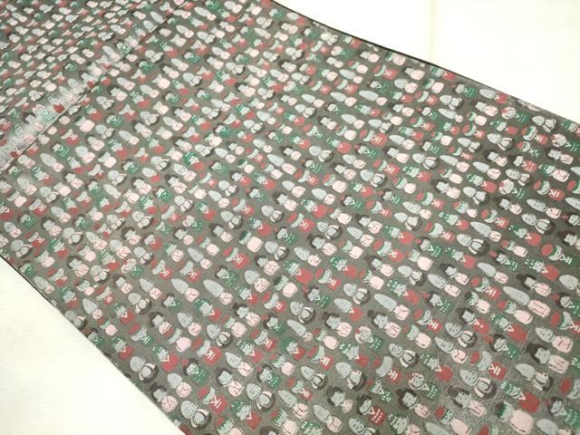 平和屋着物◎六通柄袋帯　手描き　こけし　銀彩　正絹　逸品　AABM6512od