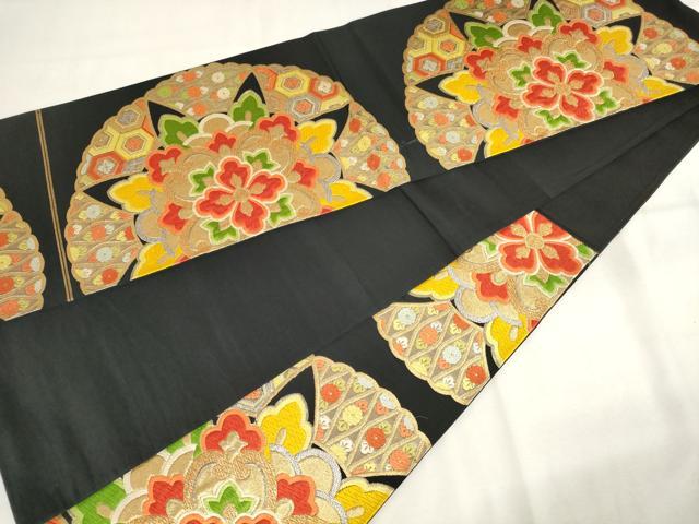 平和屋着物◎六通柄袋帯　唐織　正倉院花文　黒地　金銀糸　正絹　逸品　AABM6514od