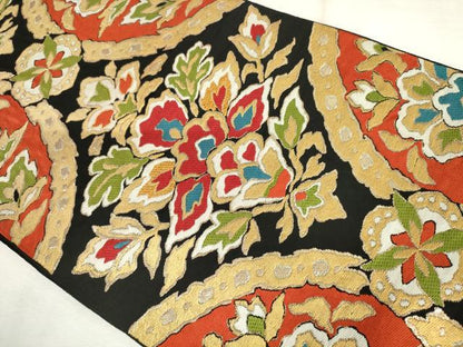 平和屋着物◎六通柄　本袋帯　唐織　草花文　金糸　正絹　逸品　AABM6518od