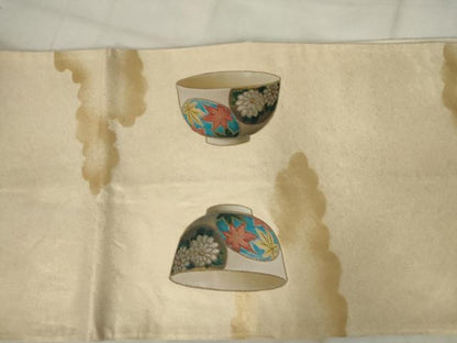 平和屋着物◎太鼓柄袋帯　陶器花鳥文　金糸　正絹　逸品　AABM6522od