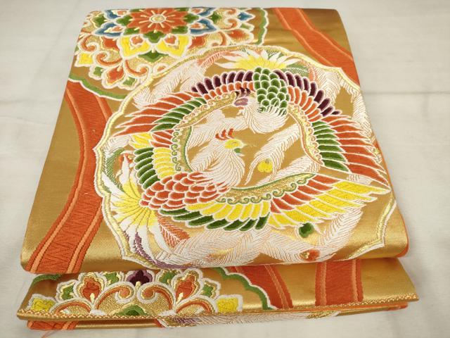 平和屋着物◎六通柄袋帯　唐織　立涌鳳凰花文　金糸　正絹　逸品　AABM6525od