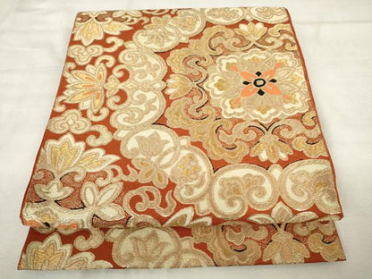 平和屋着物◎六通柄　本袋帯　唐織　草花文　金糸　正絹　逸品　AABM6527od