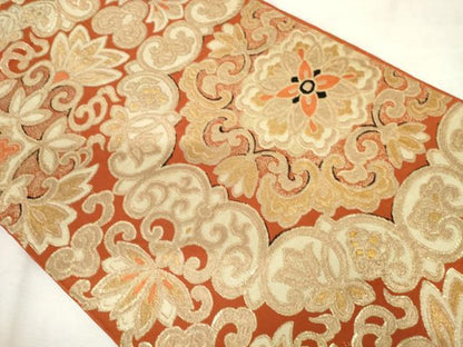 平和屋着物◎六通柄　本袋帯　唐織　草花文　金糸　正絹　逸品　AABM6527od