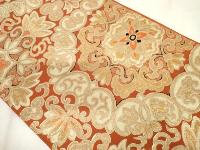 平和屋着物◎六通柄　本袋帯　唐織　草花文　金糸　正絹　逸品　AABM6527od