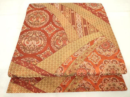 平和屋着物◎六通柄袋帯　向かい鳥花文　金糸　正絹　逸品　AABM6528od