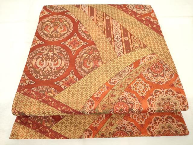 平和屋着物◎六通柄袋帯　向かい鳥花文　金糸　正絹　逸品　AABM6528od