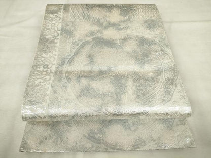 平和屋着物◎六通柄袋帯　正倉院花文　銀糸　正絹　逸品　AABM6529od