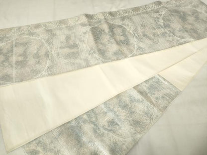 平和屋着物◎六通柄袋帯　正倉院花文　銀糸　正絹　逸品　AABM6529od