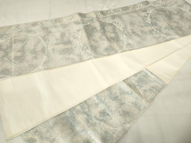 平和屋着物◎六通柄袋帯　正倉院花文　銀糸　正絹　逸品　AABM6529od