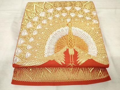 平和屋着物◎六通柄袋帯　唐織　孔雀文　金銀糸　正絹　逸品　AABM6536od