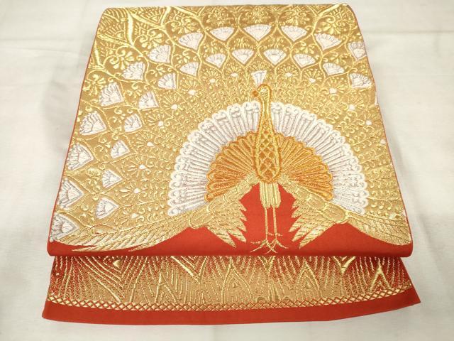 平和屋着物◎六通柄袋帯　唐織　孔雀文　金銀糸　正絹　逸品　AABM6536od