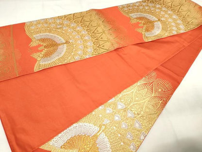 平和屋着物◎六通柄袋帯　唐織　孔雀文　金銀糸　正絹　逸品　AABM6536od