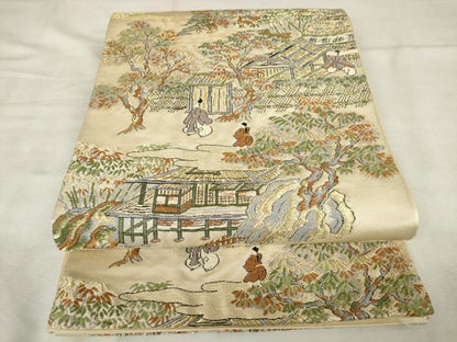 平和屋着物◎六通柄袋帯　唐織　人物風景文　金糸　正絹　逸品　AABM6540od