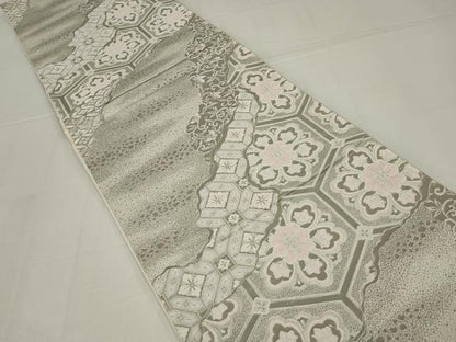 平和屋着物◎六通柄袋帯　唐織　亀甲花文　銀糸　正絹　逸品　AABM6602ou