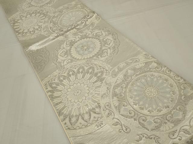 平和屋着物◎六通柄袋帯　唐織　花絵皿文　銀糸　正絹　逸品　AABM6603ou