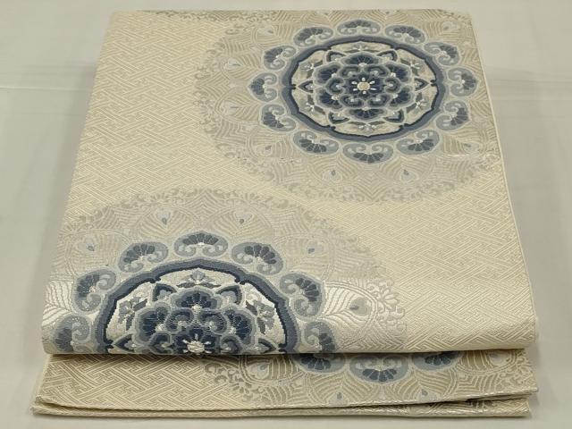 平和屋着物◎六通柄袋帯　唐織　花丸文　銀糸　正絹　逸品　AABM6605ou