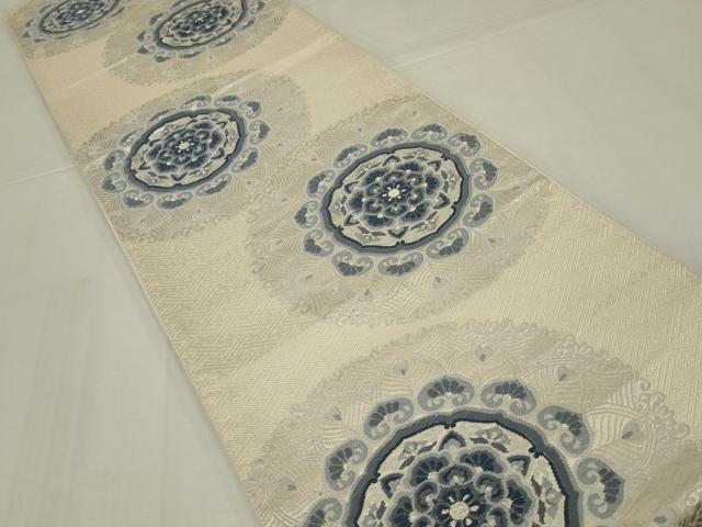 平和屋着物◎六通柄袋帯　唐織　花丸文　銀糸　正絹　逸品　AABM6605ou