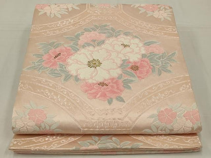 平和屋着物◎六通柄袋帯　唐織　草花文　金糸　正絹　逸品　AABM6607ou