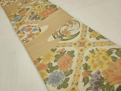 平和屋着物◎六通柄袋帯　蜀江花文　金糸　正絹　逸品　AABM6608ou