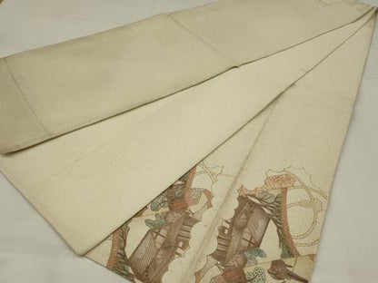 平和屋着物◎綴れ　太鼓柄袋帯　人物風景文　正絹　逸品　AABM6611ou