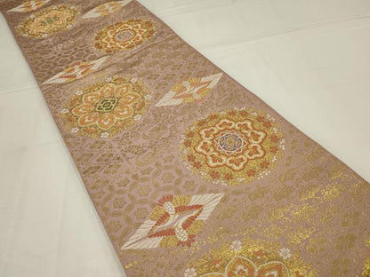 平和屋着物◎六通柄袋帯　唐織　双鳥花文　金糸　正絹　逸品　AABM6612ou