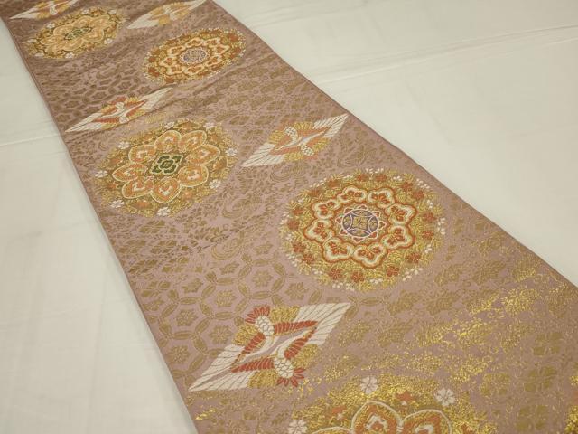 平和屋着物◎六通柄袋帯　唐織　双鳥花文　金糸　正絹　逸品　AABM6612ou