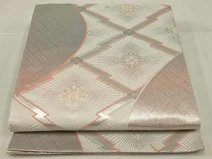 平和屋着物◎六通柄袋帯　松皮菱花文　銀糸　正絹　逸品　AABM6613ou